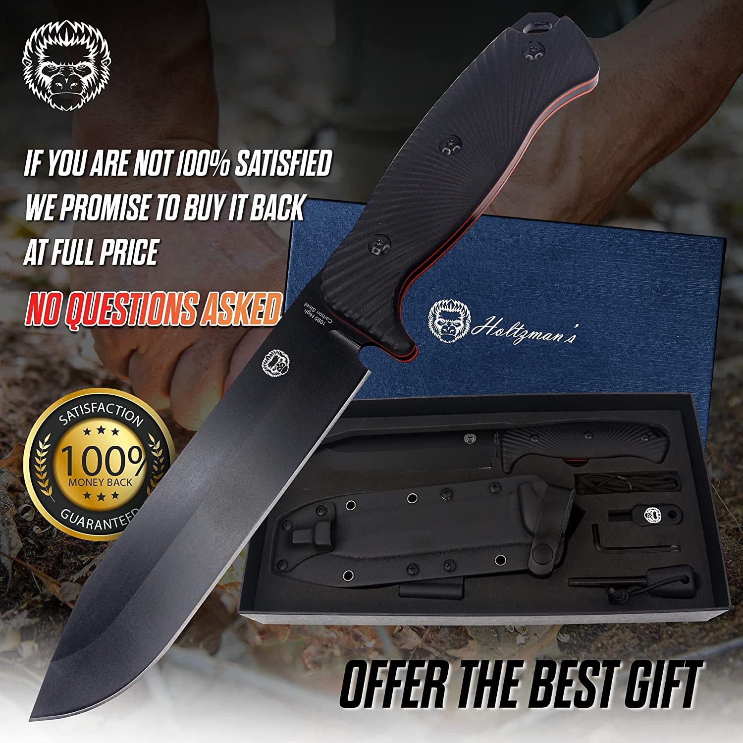 12.32" LAVALINE SURVIVAL KNIFE WITH FIXED 1095 HIGH CARBON STEEL BLADE - Image 7