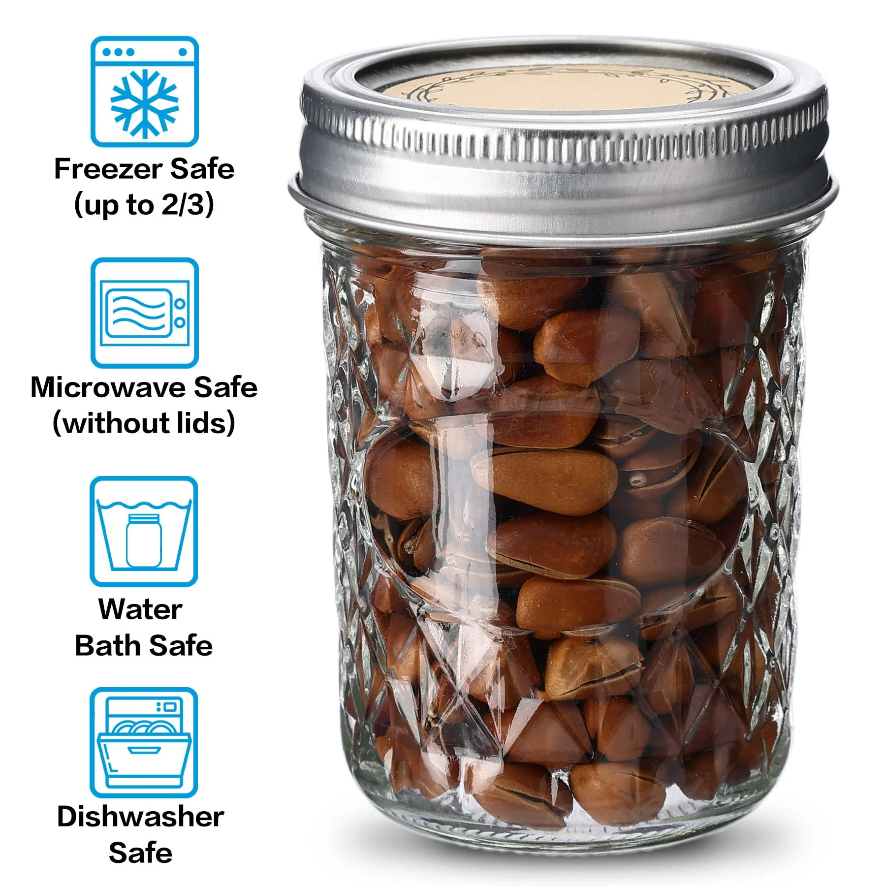 8 oz Regular-Mouth Glass Mason Canning Jars with Airtight Lids - 12 Pack - Image 3