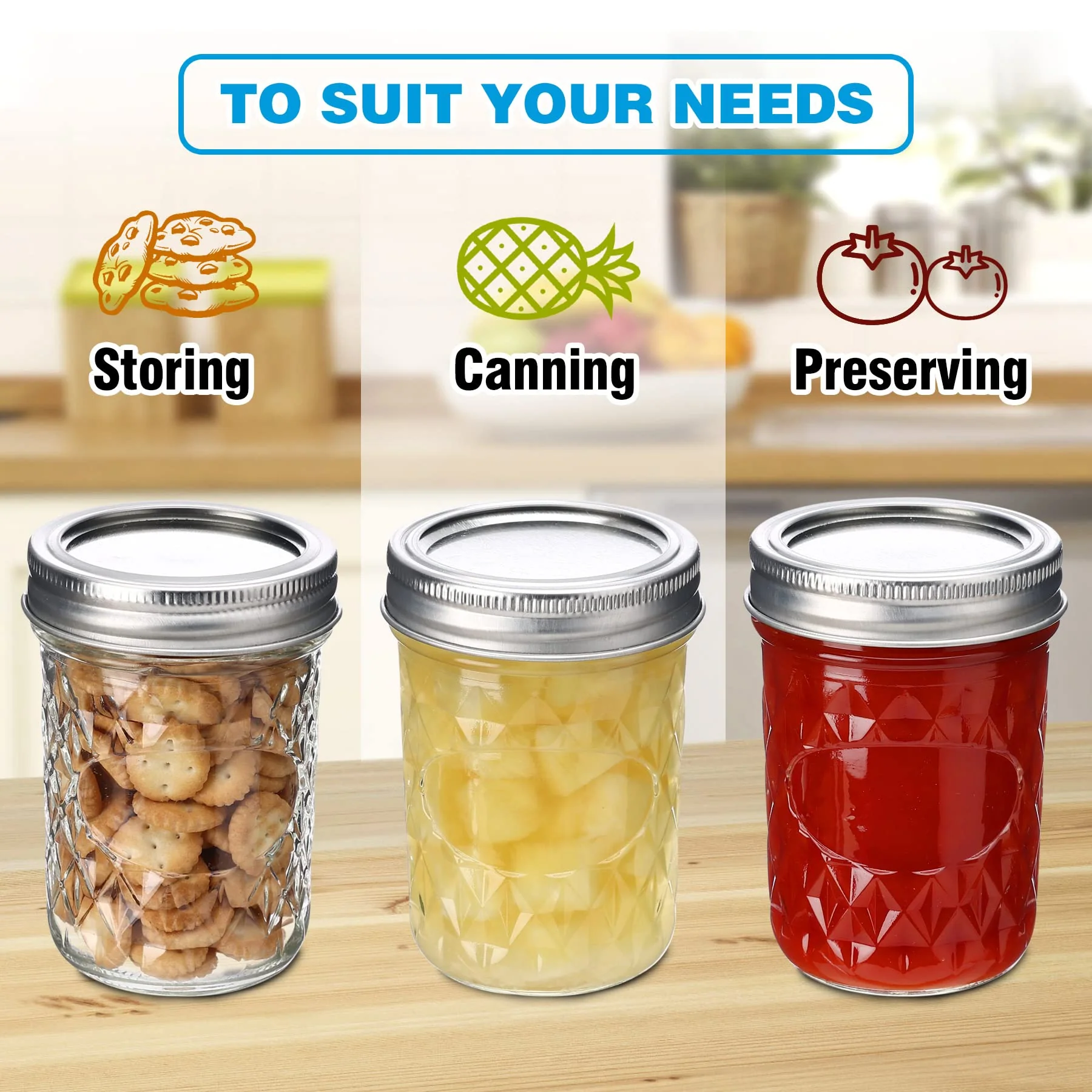 8 oz Regular-Mouth Glass Mason Canning Jars with Airtight Lids - 12 Pack - Image 6
