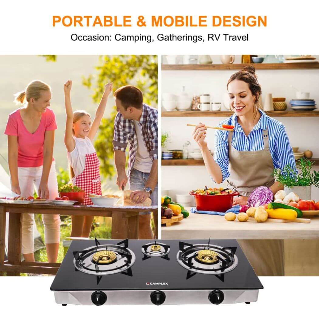 21,600BTU 3 Burners Tempered Glass Portable Stoves for Camping - Image 3