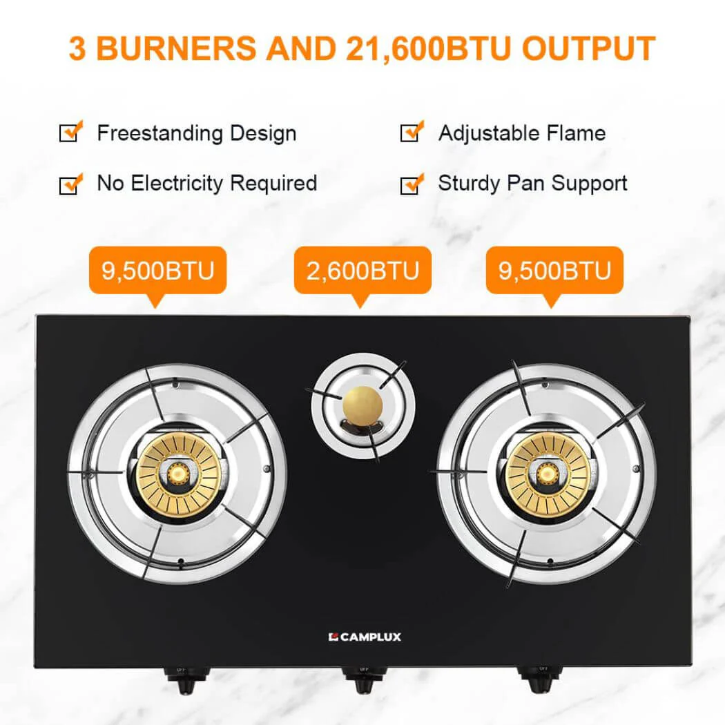 21,600BTU 3 Burners Tempered Glass Portable Stoves for Camping - Image 6
