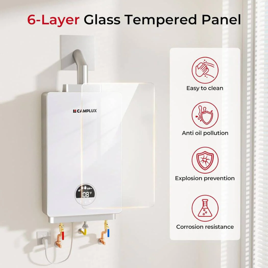 3.18 GPM Indoor Propane Tankless Water Heater with Wall Thimble, White - Image 4