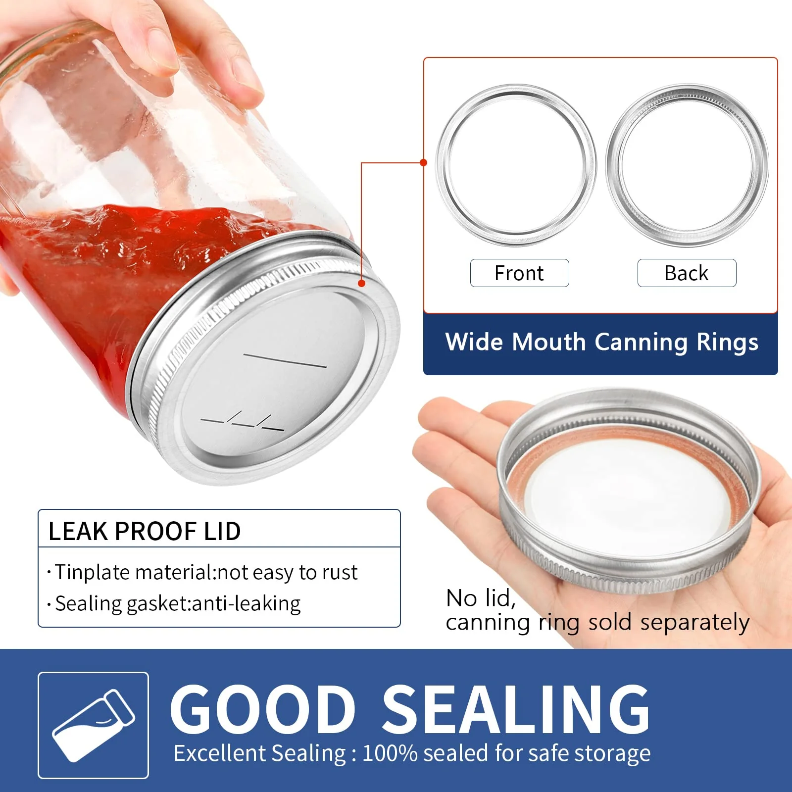 Wide-Mouth 86mm Canning Rings for Glass Mason Jars- 48 Pack - Image 3