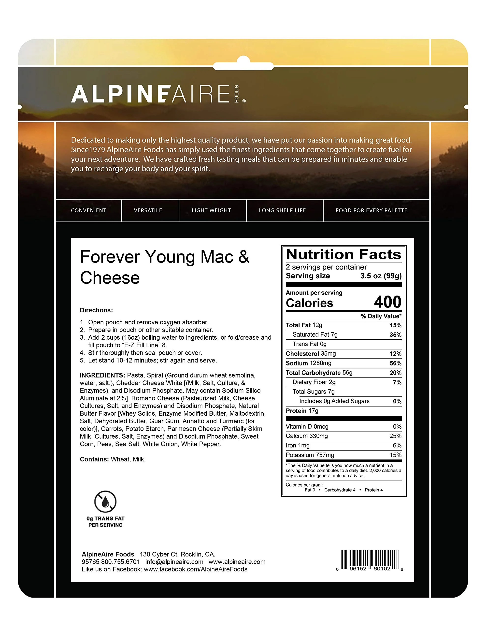 AlpineAire - Forever Young Mac and Cheese Pouch - 2 Servings - Image 3