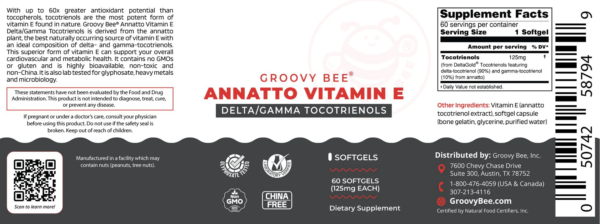 Annatto Vitamin E Delta/Gamma Tocotrienols 125mg 60 Softgels - Image 2
