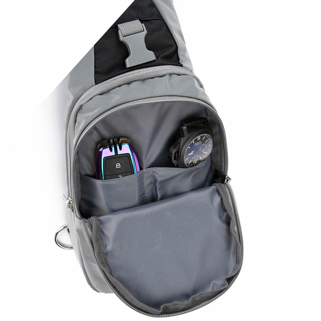 Black Reflective Sling Bag, Small Trekking Bag, Riderbag Unisex - Image 6