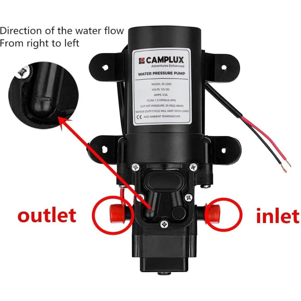 Camplux 12V Water Pump 35PSI DC 1.2GPM 4.3LPM Diaphragm for Caravan RV Marine Fishing Boat - Image 4