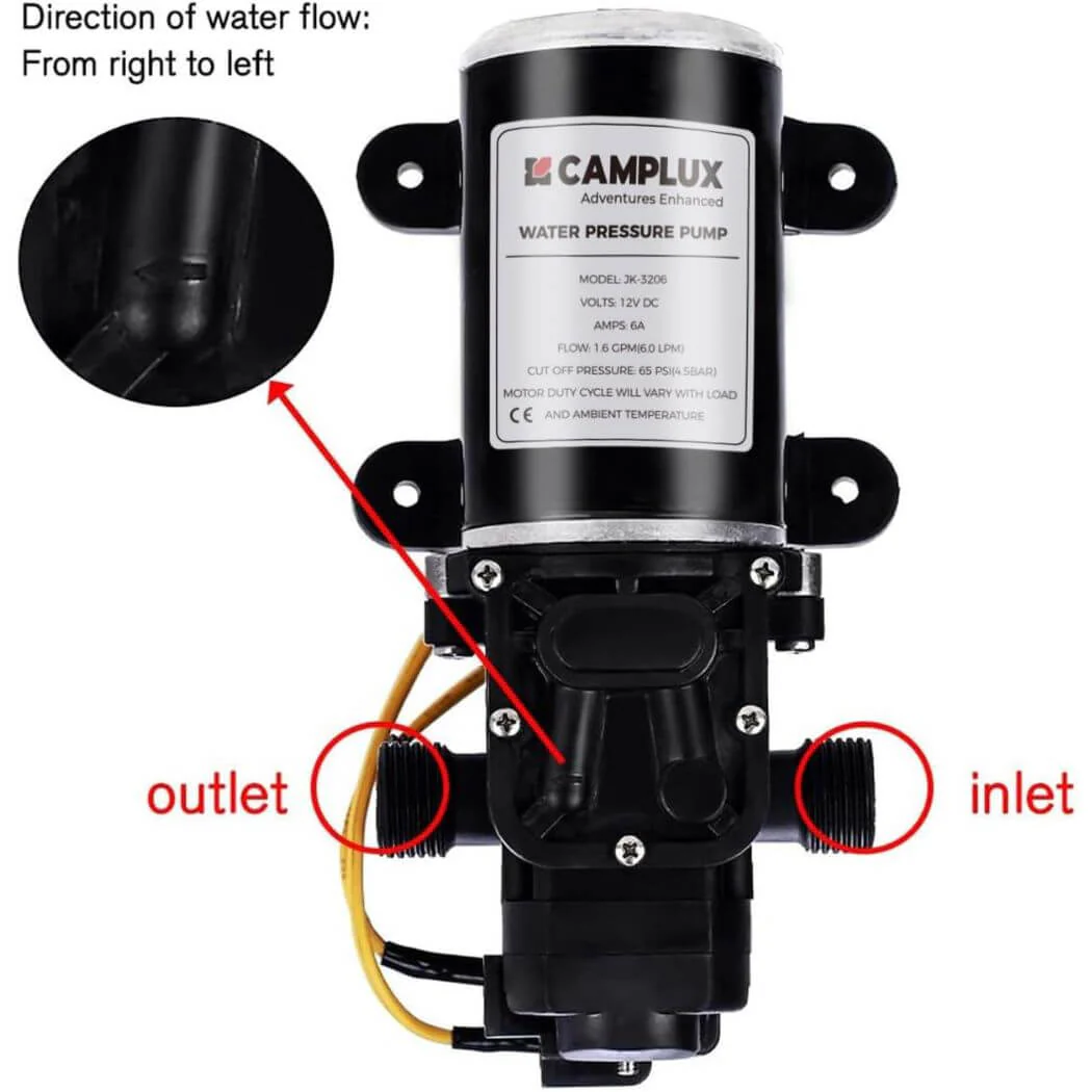 Camplux 12V Water Pump 65PSI DC 1.6GPM 6LPM Diaphragm - Image 5
