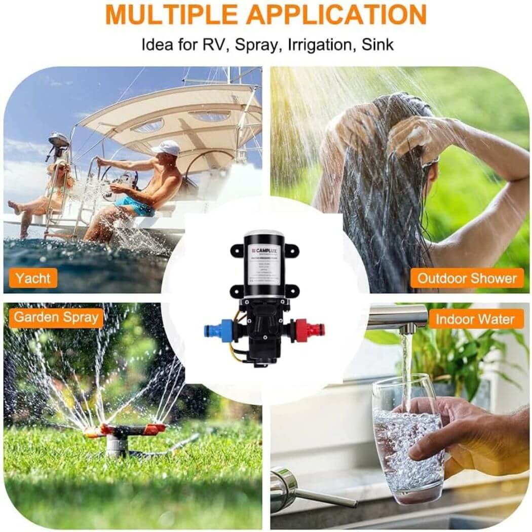 Camplux 12V Water Pump 65PSI DC 1.6GPM 6LPM Diaphragm - Image 6