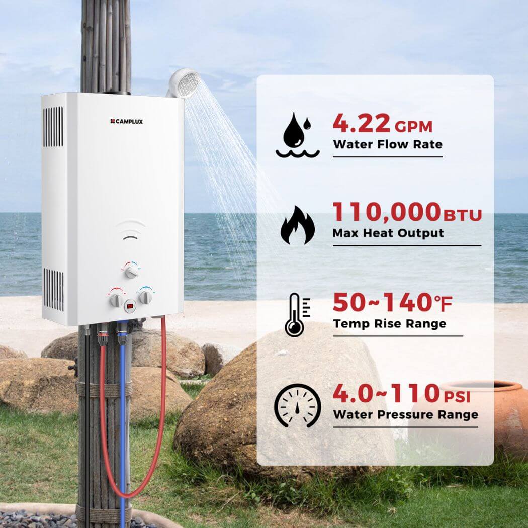 Camplux 16L Outdoor 4.22 GPM Propane Gas Tankless Water Heater - Image 3