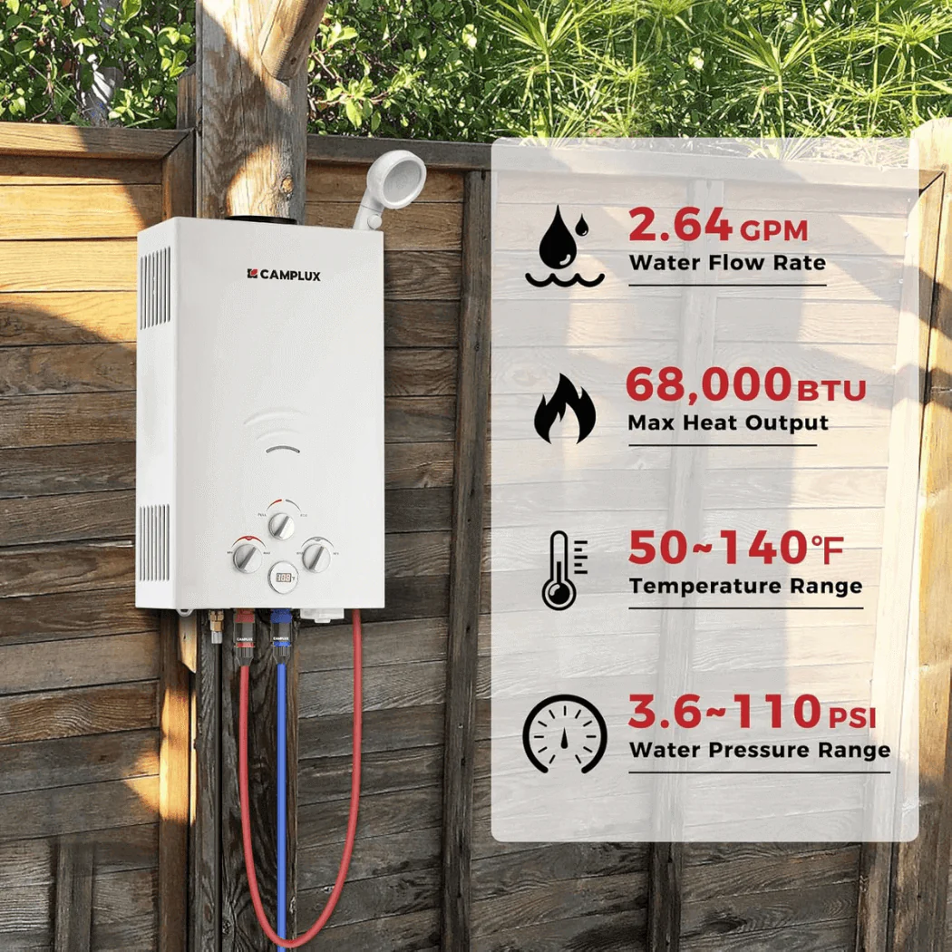 Camplux 2.64 GPM Propane Portable Gas Water Heater With Digital Display, White - Image 3