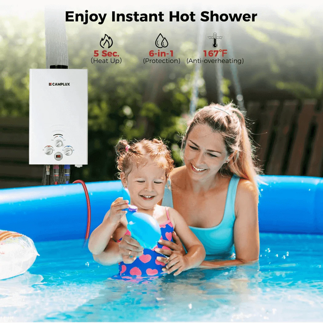 Camplux 2.64 GPM Propane Portable Gas Water Heater With Digital Display, White - Image 4
