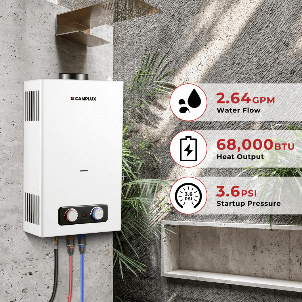 Camplux 2.64 GPM Tankless Gas Water Heater, Propane Shower, Portable - Image 5