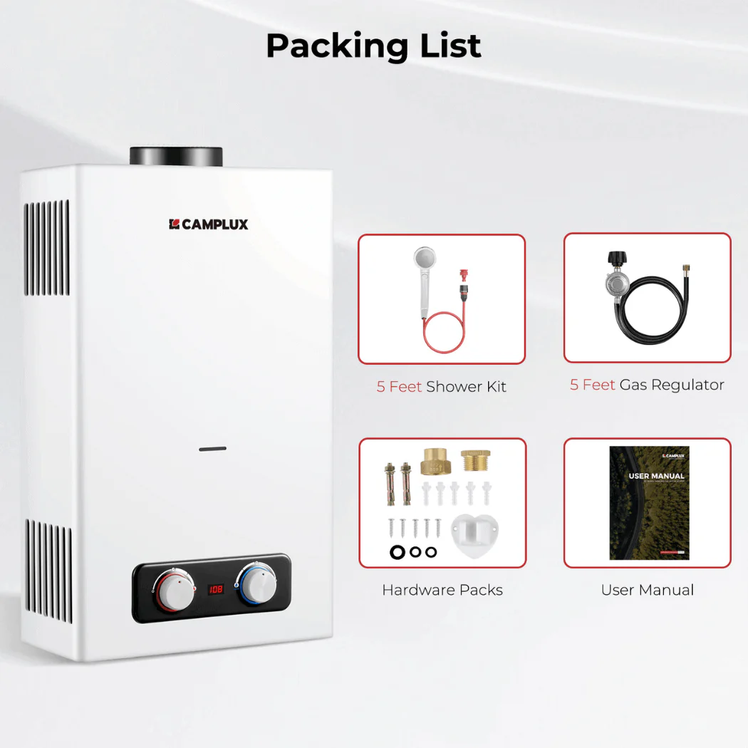 Camplux 2.64 GPM Tankless Gas Water Heater, Propane Shower, Portable - Image 7