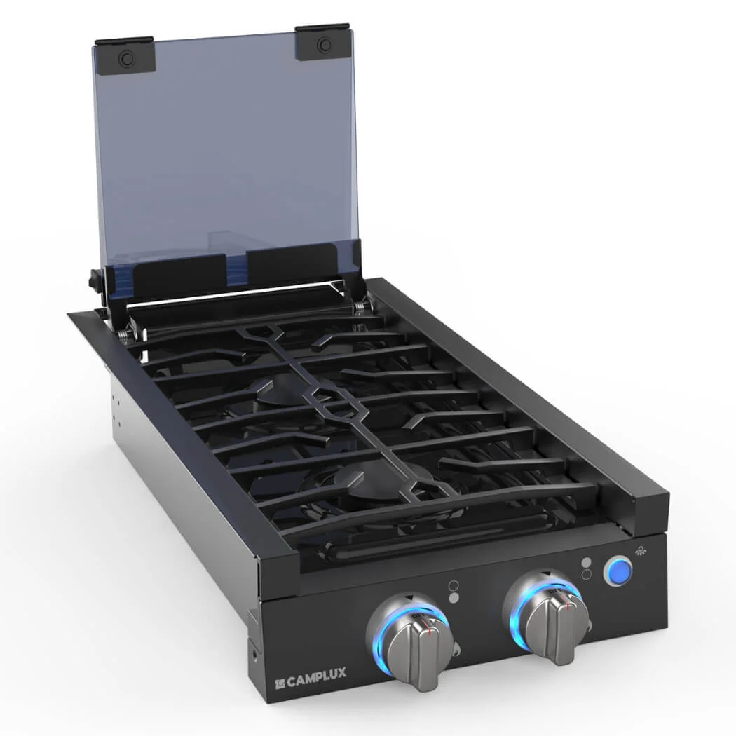 Camplux 2 Burners 12" RV Cooktop Slide-in Gas Stove with Cover - Image 2