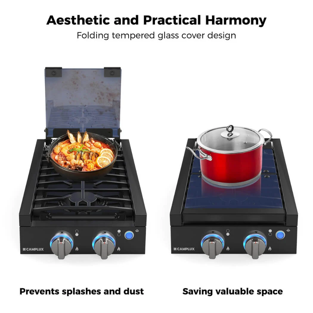 Camplux 2 Burners 12" RV Cooktop Slide-in Gas Stove with Cover - Image 8