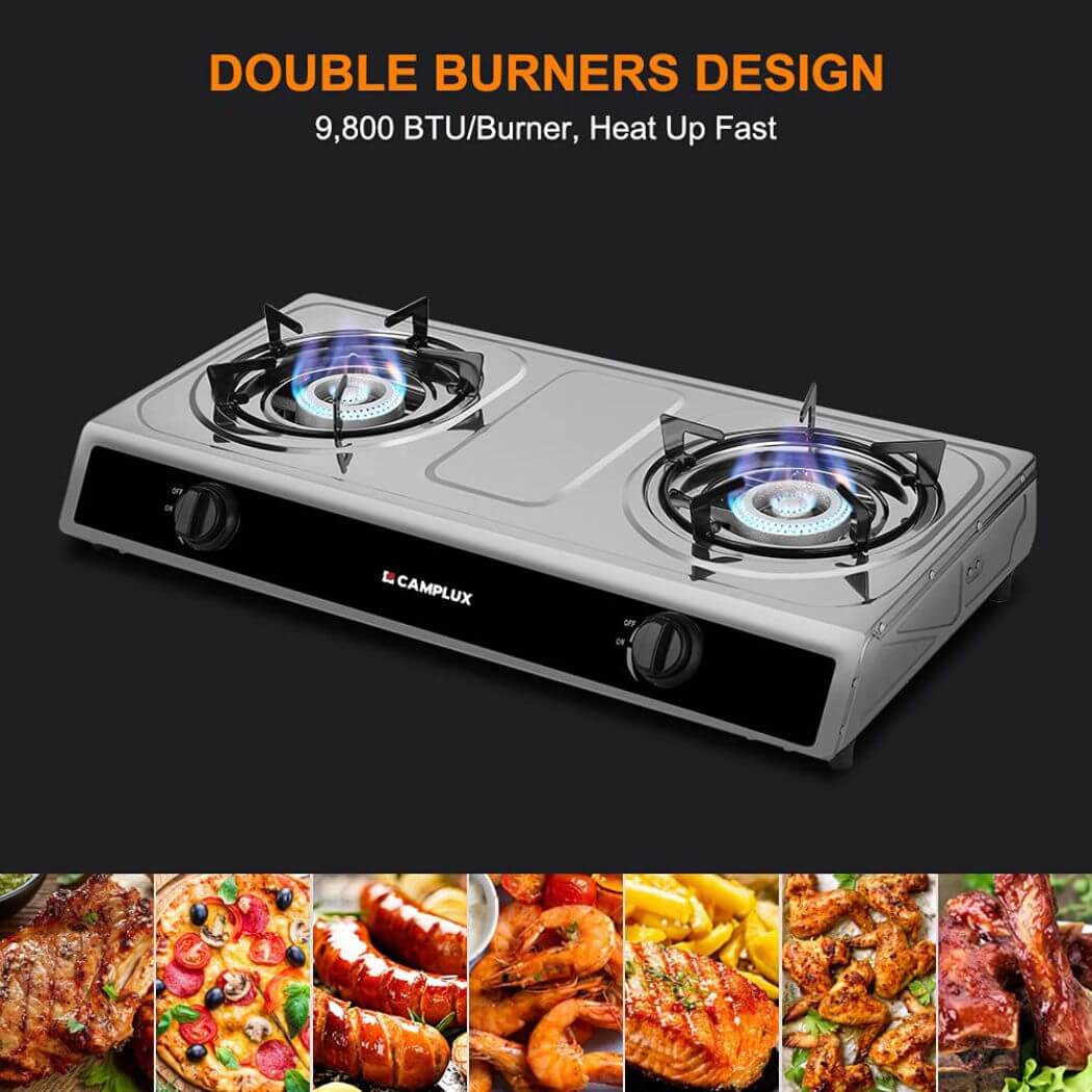 Camplux 2 Burners 19,600 BTU Outdoor Gas Stove with Auto Ignition - Image 2