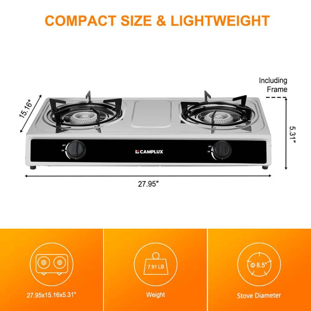 Camplux 2 Burners 19,600 BTU Outdoor Gas Stove with Auto Ignition - Image 8