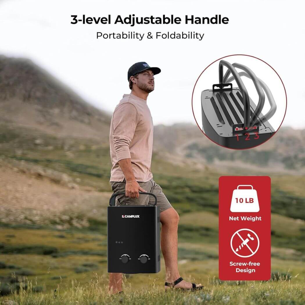 Camplux 5L 1.32 GPM Outdoor Portable Propane Tankless Water Heater - Black - Image 2