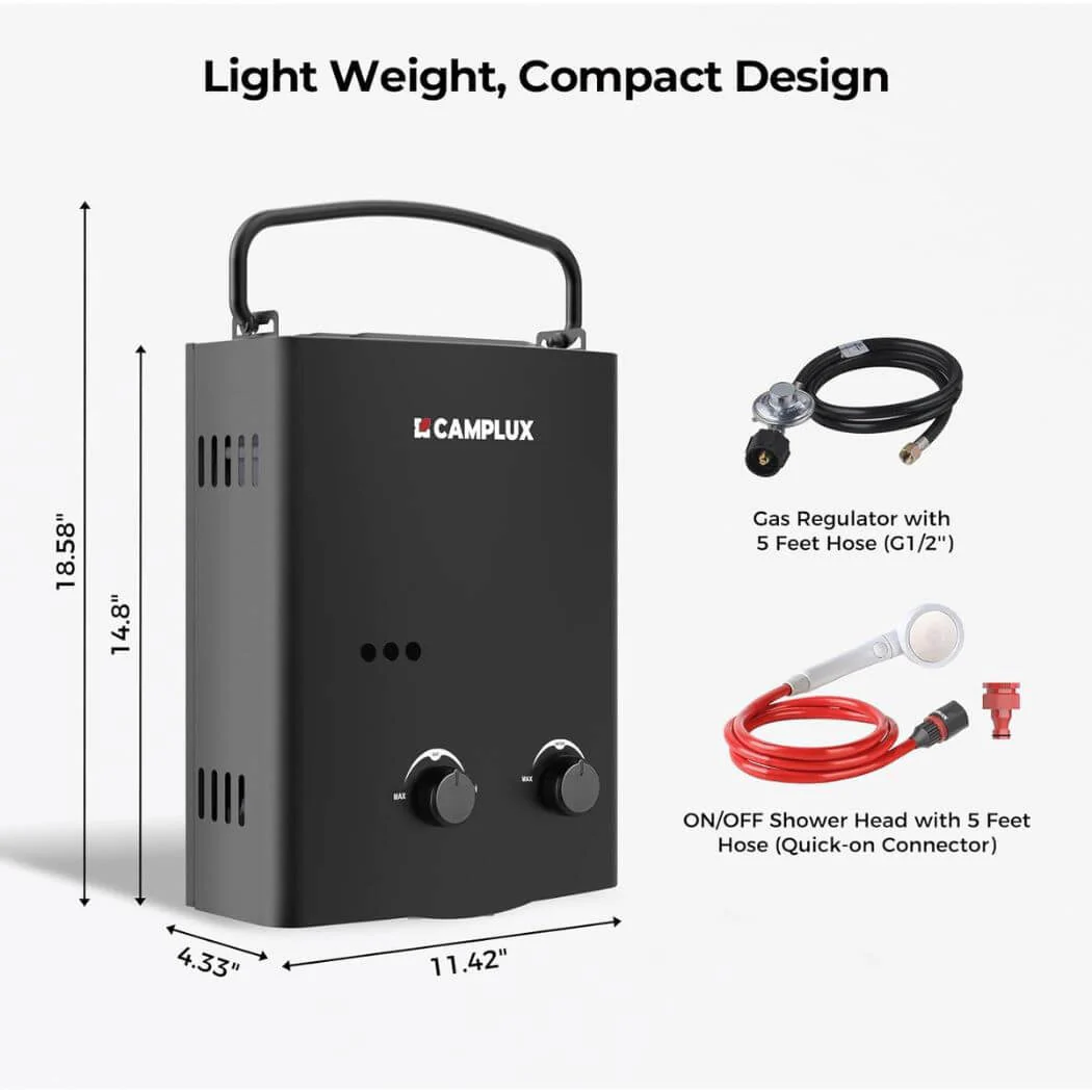 Camplux 5L 1.32 GPM Outdoor Portable Propane Tankless Water Heater - Black - Image 4