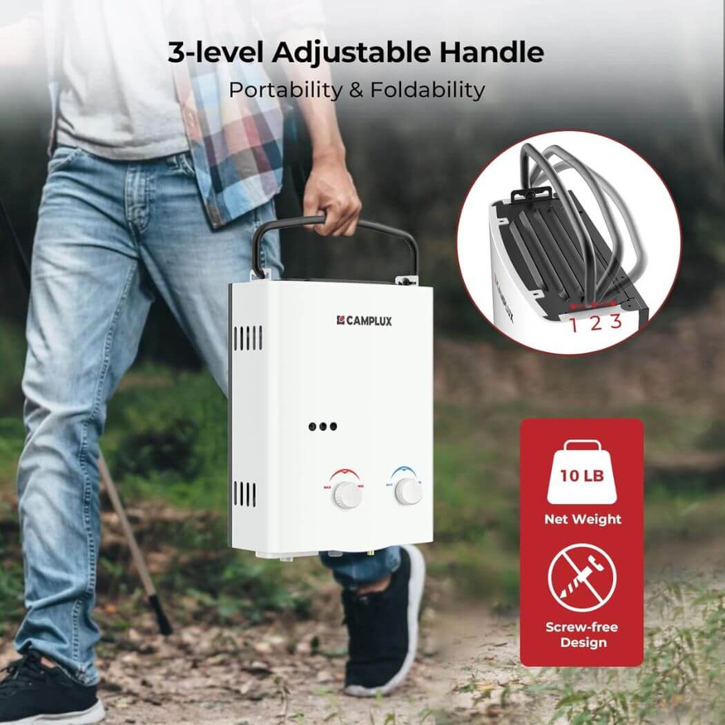 Camplux 5L 1.32 GPM Outdoor Portable Propane Tankless Water Heater - White - Image 4