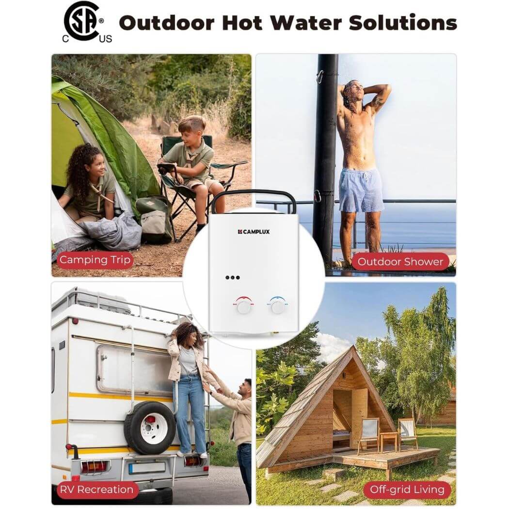 Camplux 5L 1.32 GPM Outdoor Portable Propane Tankless Water Heater - White - Image 5