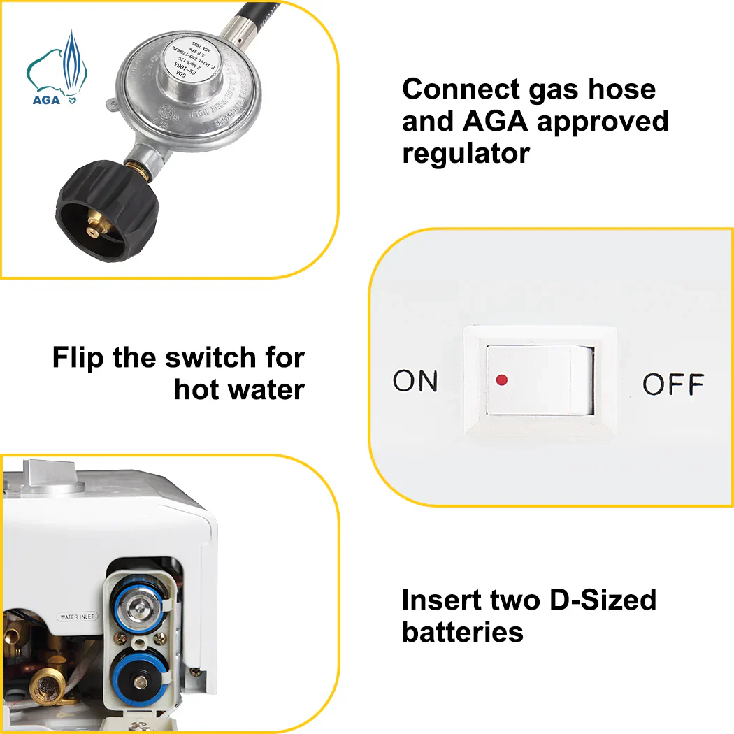 Camplux 8L Portable Gas Hot Water Heater w/ 4.3L Pump & Sink Sprayer & Shower Stand - Image 12