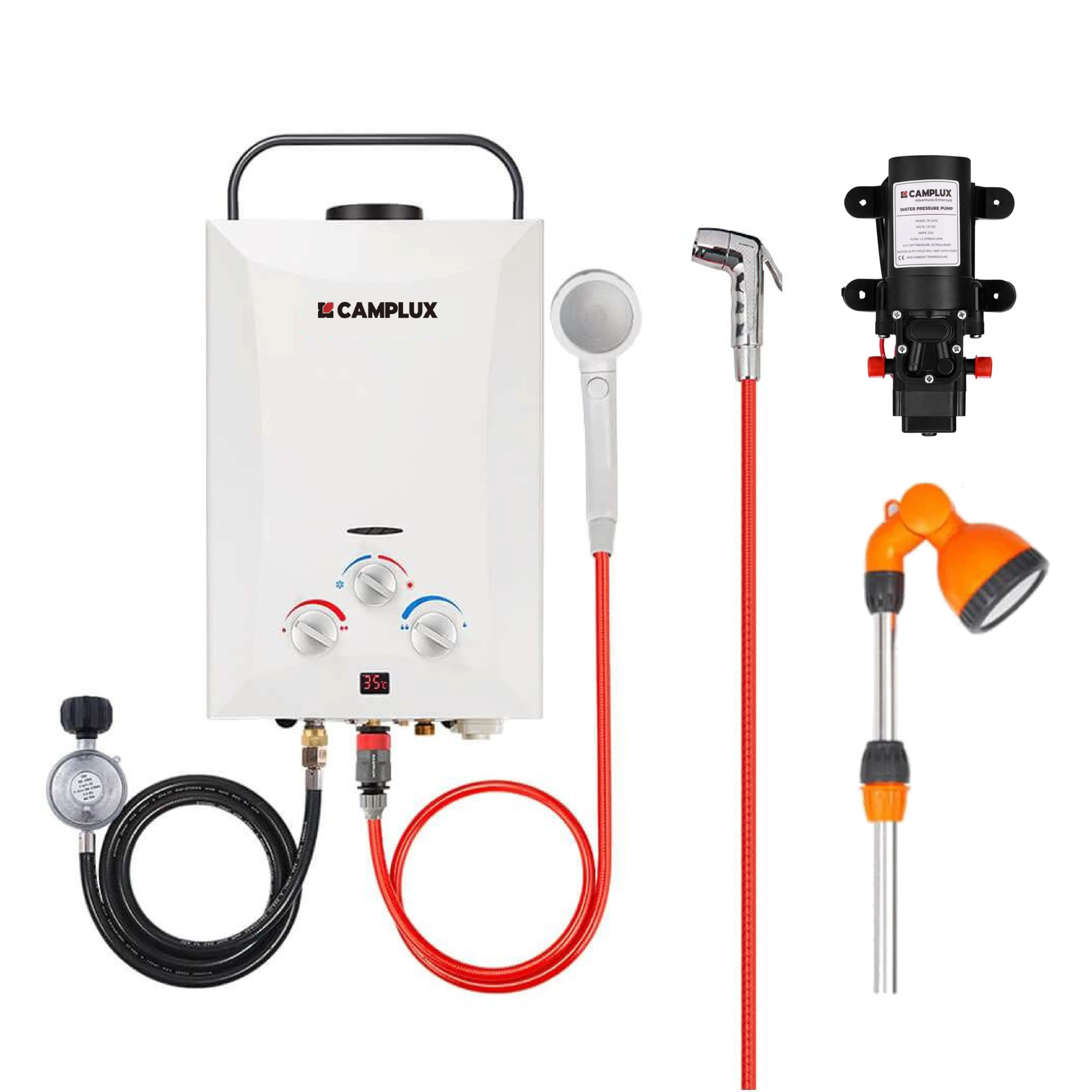 Camplux 8L Portable Gas Hot Water Heater w/ 4.3L Pump & Sink Sprayer & Shower Stand - Image 2