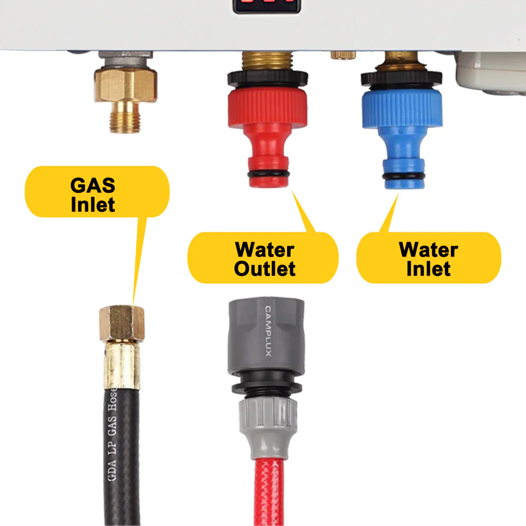 Camplux 8L Portable Gas Hot Water Heater w/ 4.3L Pump & Sink Sprayer & Shower Stand - Image 3