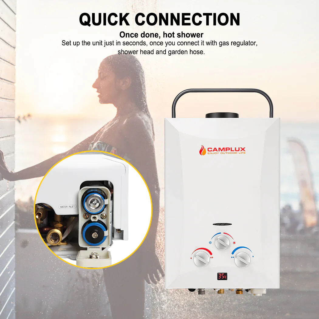 Camplux 8L Portable Gas Hot Water Heater w/ 4.3L Pump & Sink Sprayer & Shower Stand - Image 5