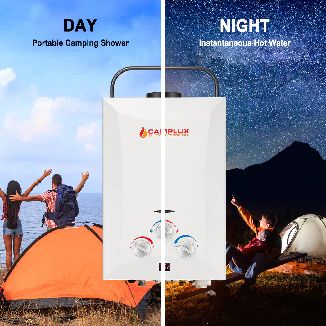 Camplux 8L Portable Gas Hot Water Heater w/ 4.3L Pump & Sink Sprayer & Shower Stand - Image 6