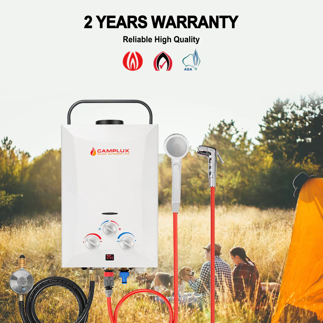 Camplux 8L Portable Gas Hot Water Heater w/ 4.3L Pump & Sink Sprayer & Shower Stand - Image 8