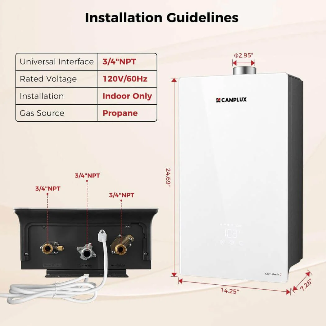 Camplux Climatech-7 Indoor Tankless Gas Water Heater 6.86 GPM | White - Image 2