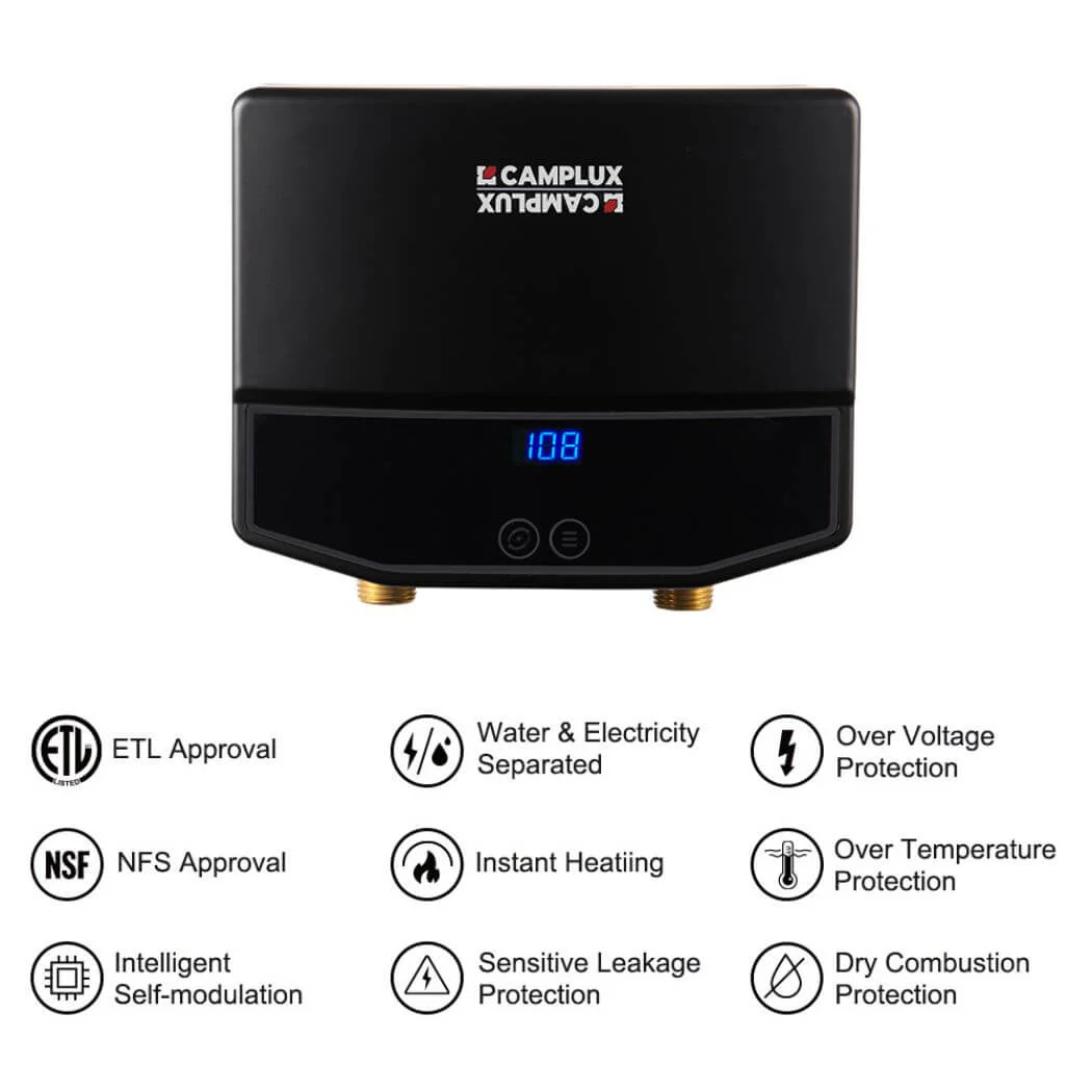Camplux Electric Instant Water Heater Tankless 120V - 3.5kW | Black - Image 5