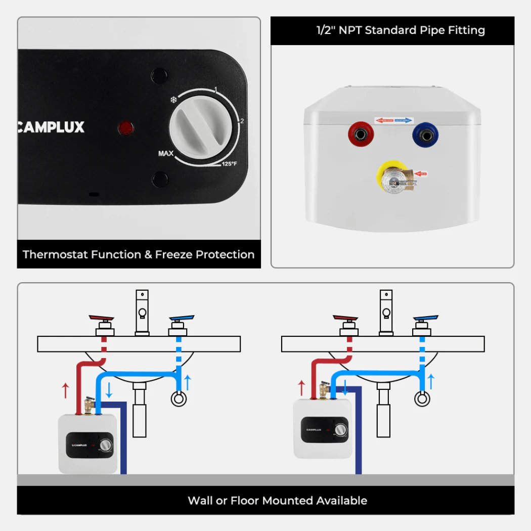 Camplux Electric Mini Tank Water Heater 120V - 1.3 Gallon - Image 3