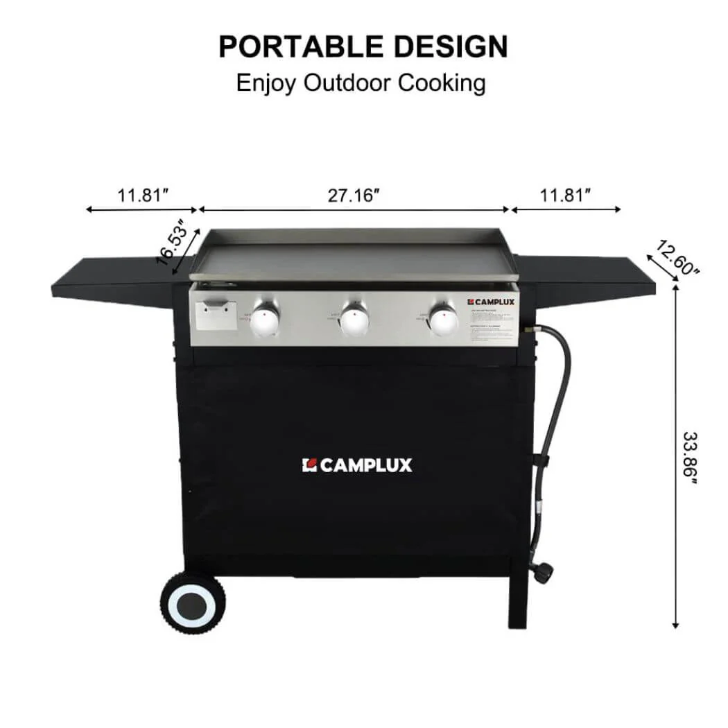 Camplux Outdoor Gas Griddle Grill Combo 3 Burner for Camping and Tailgating 33,000 BTU w/20 LB LP Connector - Image 5