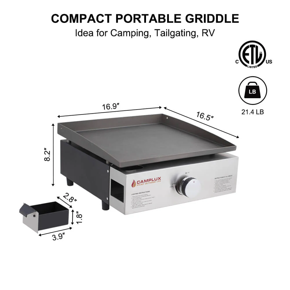 Camplux Outdoor Portable Griddles for RV, Camping and Tailgating - 17 Inch 13,000 BTU - Image 2