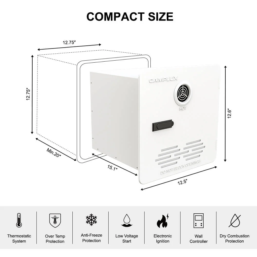 Camplux PRO 65,000 BTU RV Tankless Water Heater 2.64 GPM-White - Image 7