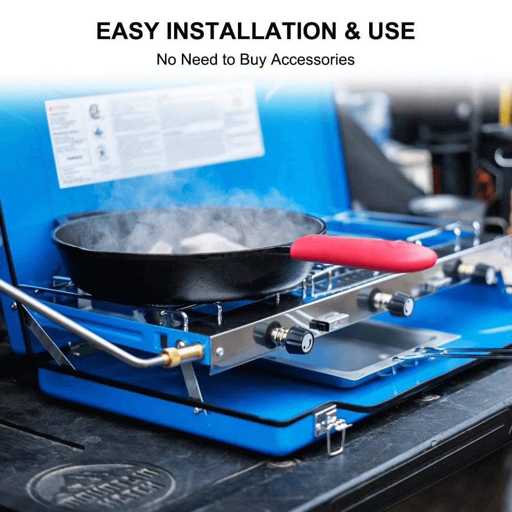 Camplux Propane Camping Stove 2 Burners & 1 Grill, 20,400 BTU Auto-Ignition - Image 3