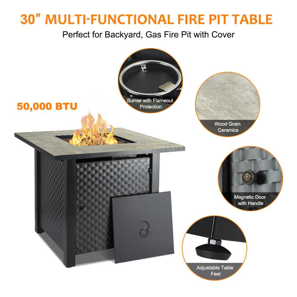 Camplux Propane Fire Pit Table, Lava Rocks, Ceramic Tabletop, 50,000 BTU Adjustable Flame, Auto Ignition - Image 5