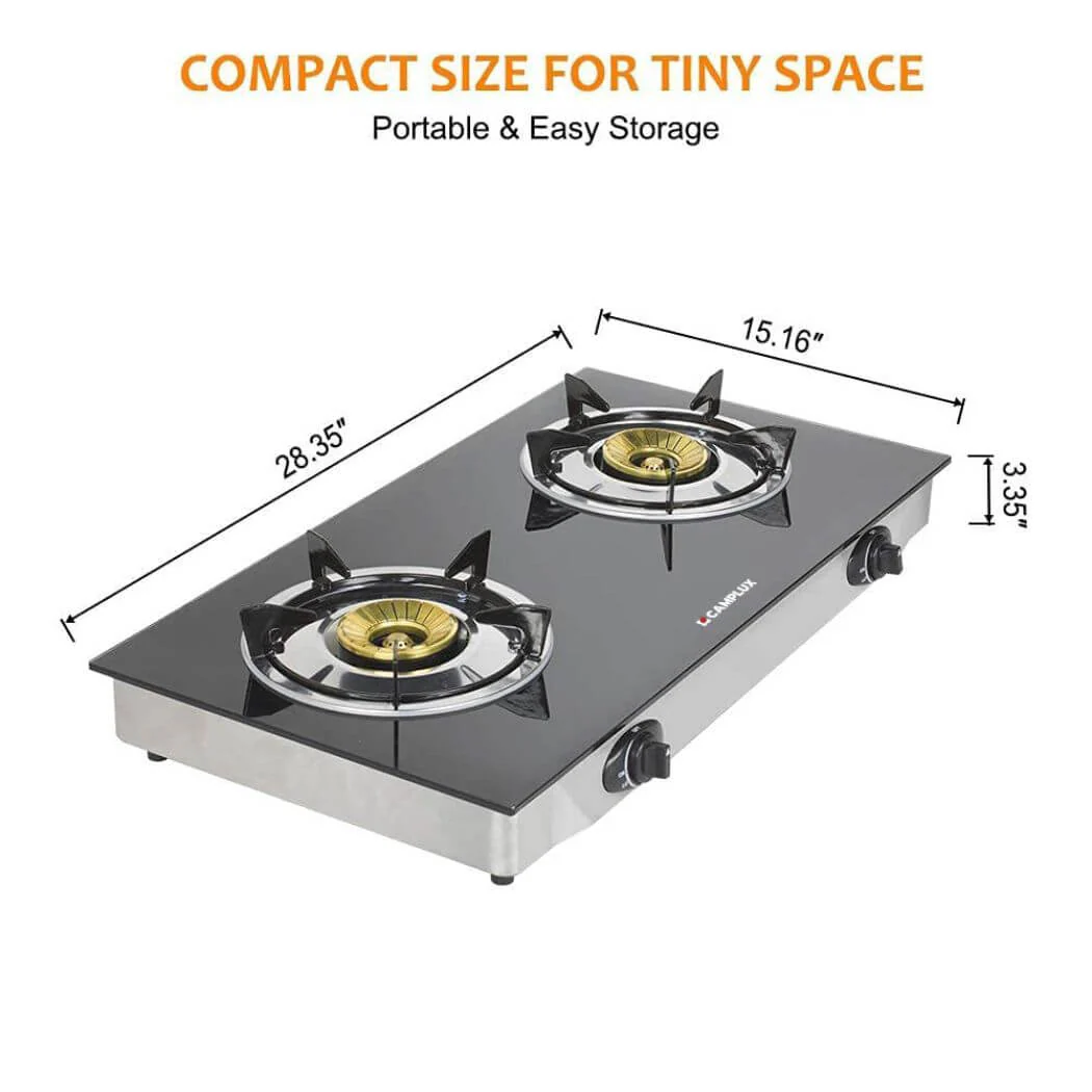 Camplux Propane Gas Cooktop Tempered Glass Double Burners Stove Auto Ignition LPG - Image 8