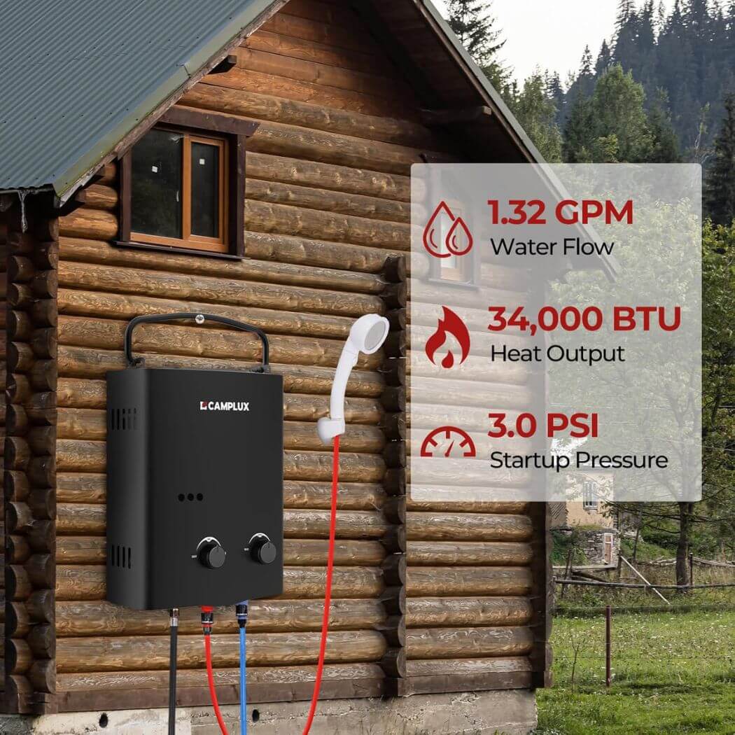 Camplux Propane Off-Grid Portable Water Heater for RV, Trailer & Camper - Black - Image 3