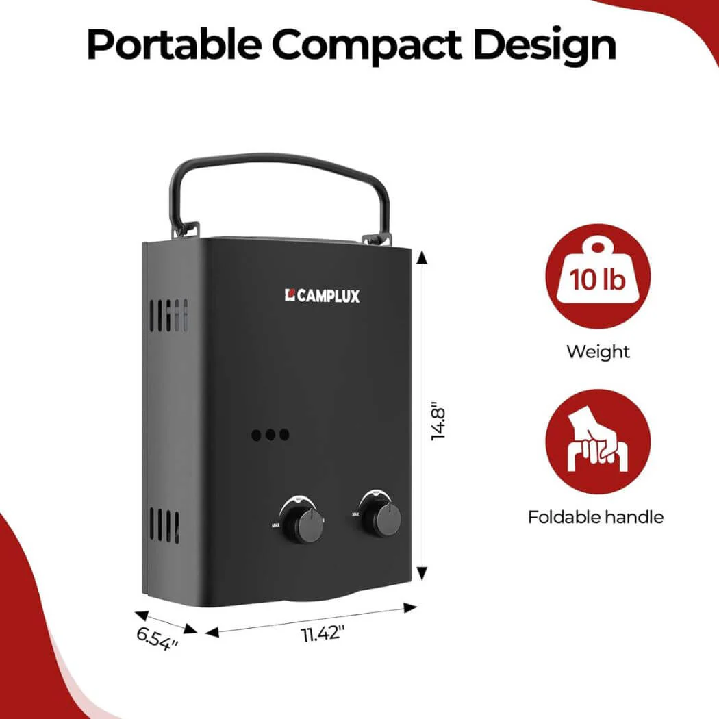 Camplux Propane Off-Grid Portable Water Heater for RV, Trailer & Camper - Black - Image 4