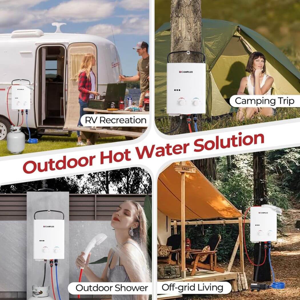 Camplux Propane Off-Grid Portable Water Heater for RV, Trailer & Camper - White - Image 2