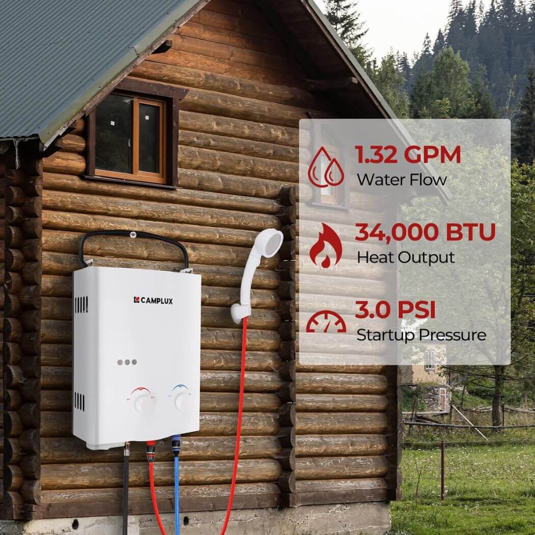 Camplux Propane Off-Grid Portable Water Heater for RV, Trailer & Camper - White - Image 3