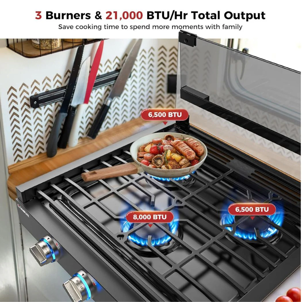 CAMPLUX RV Stove 3 Burners 21,000 BTU, 21 Inches Propane RV Cooktop - Image 2