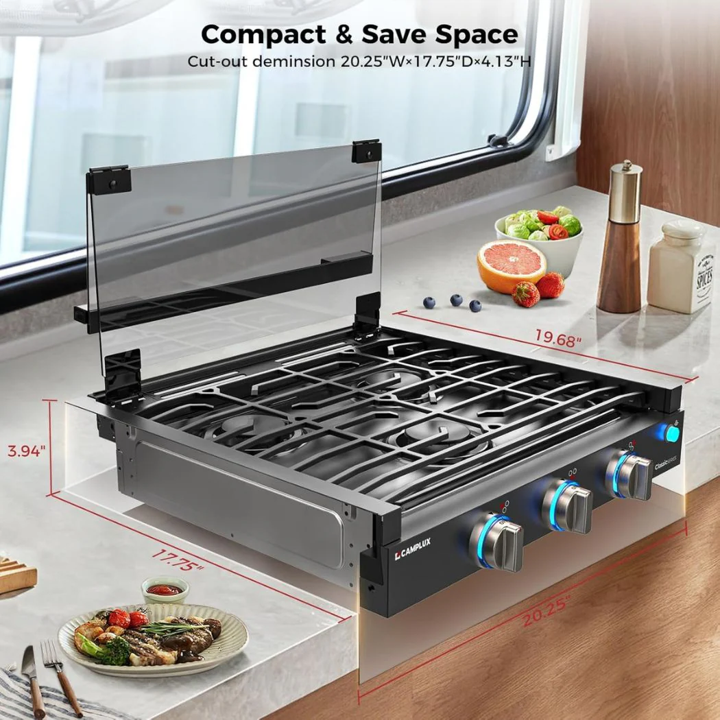 CAMPLUX RV Stove 3 Burners 21,000 BTU, 21 Inches Propane RV Cooktop - Image 7