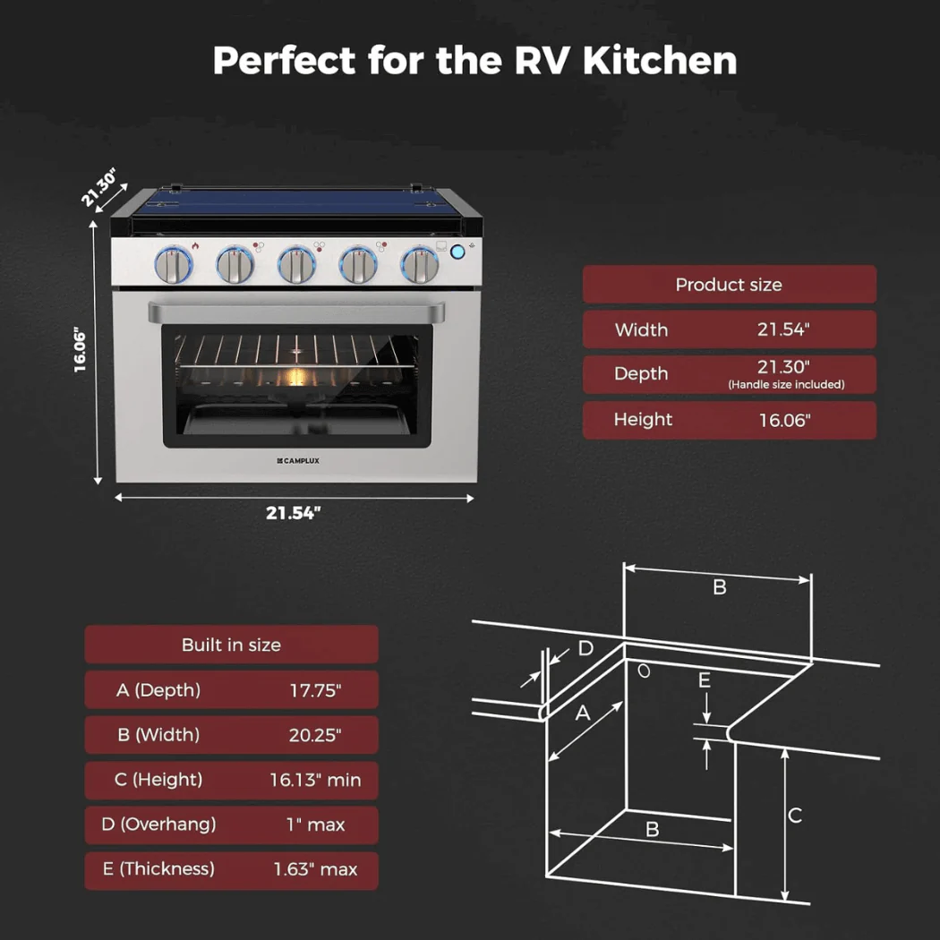 Camplux RV Stove Gas Range Oven w/ 3 Burners Cooktop 17 Inches CLASSIC - Image 7
