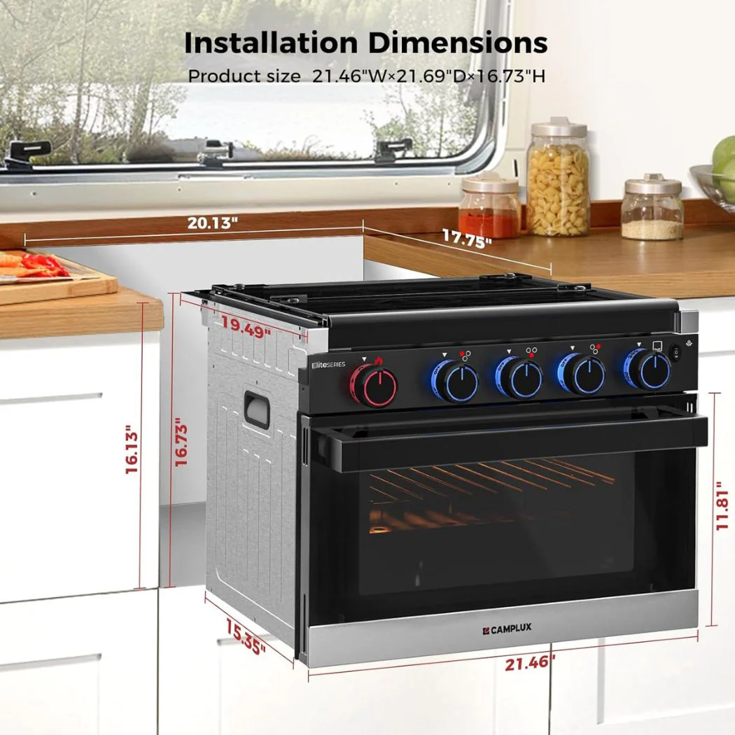 Camplux RV Stove Gas Range Oven w/ 3 Burners Cooktop 17 Inches ELITE - Image 6