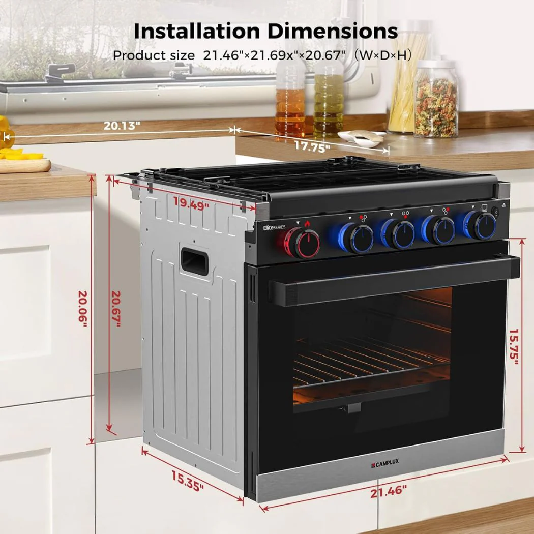 Camplux RV Stove Gas Range Oven w/ 3 Burners Cooktop 21 Inches ELITE - Image 6